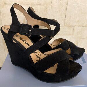 American Rag Womens Arielle Black Suede Wedge Strappy Sandal Shoe